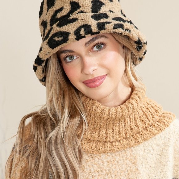 Leopard Print Winter Hat - Tan and Black - One Size fits most - Stay warm & hip - Picture 6 of 10